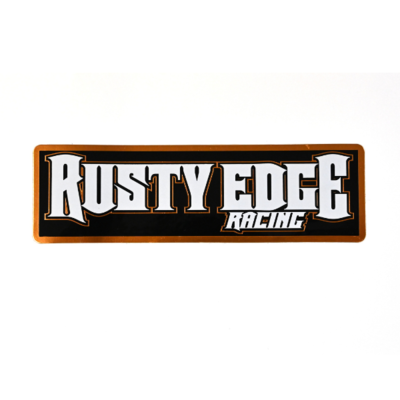 A rectangular that says 'Rusty Edge Racing'