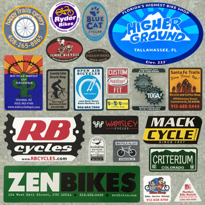 collage of bike stickers by leland company