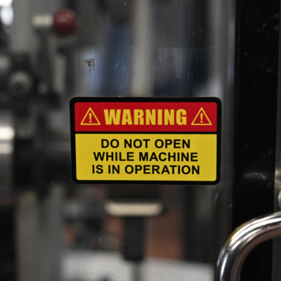 warning label on a piece of equipment