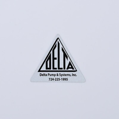 A triangular sticker that's for Delta Pump & Systems, INC. 
